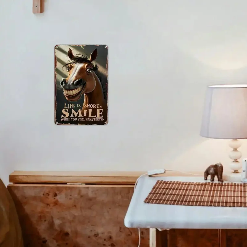 علامة معدنية مضحكة على الطراز القديم - "الحياة قصيرة، استمتع بالضحك إلى الأكمل" - ديكورات متينة للتعليق على الحائط #3