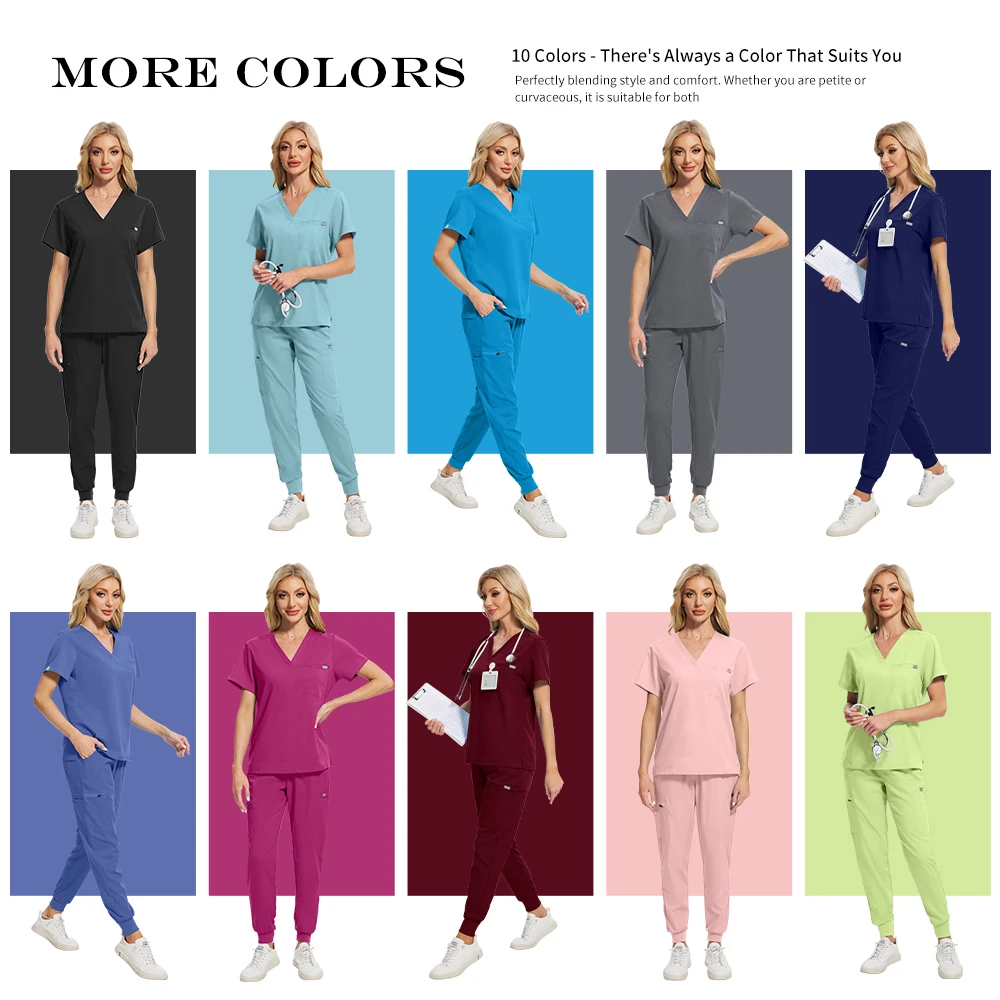 Scrub medico Set Donna Abbigliamento infermieristico dentale all'ingrosso Accessori da laboratorio Top + pantaloni Abito chirurgico Uniforme da spa di bellezza traspirante