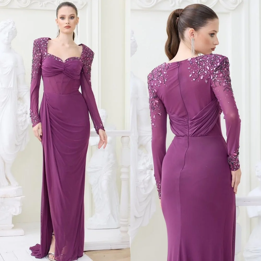 

Customized Intricate Elegant Chiffon Rhinestone Beading Column Square Neck Long Dresses Bespoke Occasion Dresses Sizes Available
