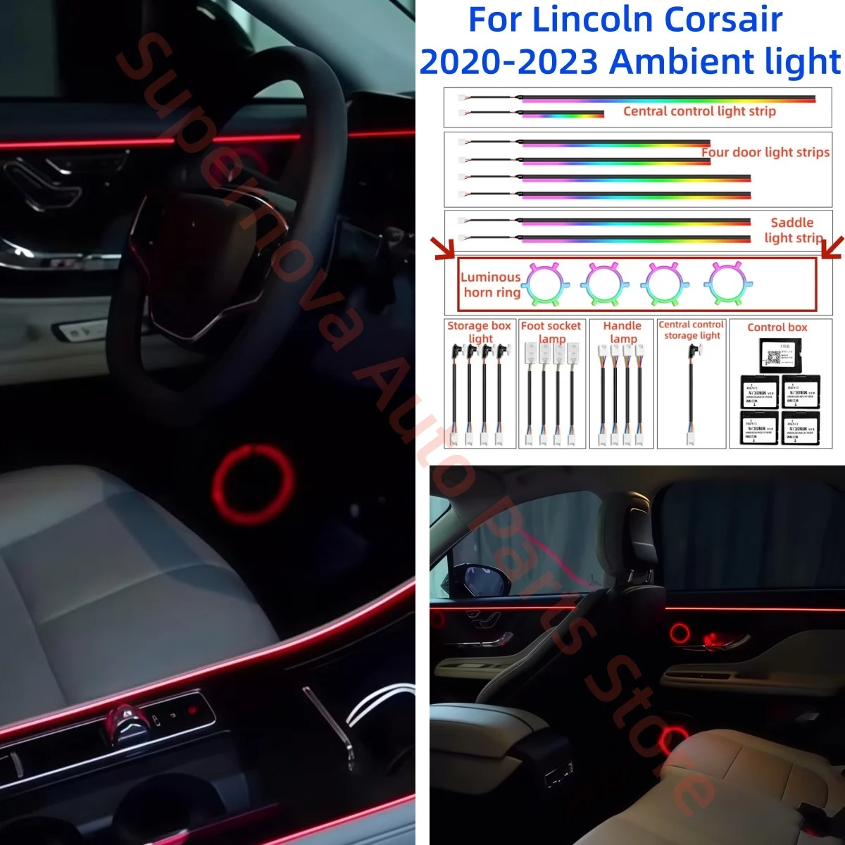 LED Ambient light For Lincoln Corsair 2020-2023 automotive interior lighting upgrade Car accessories footlight Decorative strip