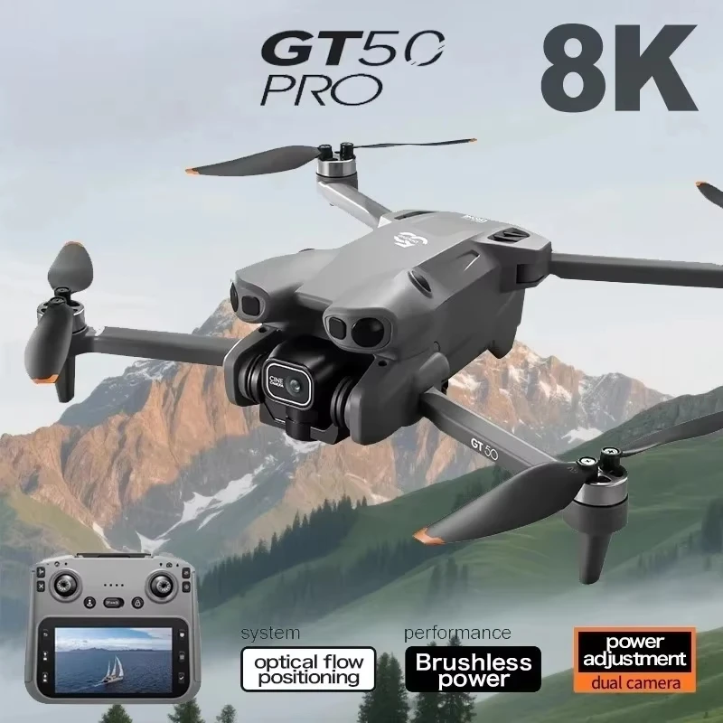 2026년 신형 GT50 GPS 드론 8K HD 듀얼 카메라, 사진 촬영 가능한 화면, RC 브러시리스 모터, 장애물 회피 기능, 접이식 쿼드콥터 장난감