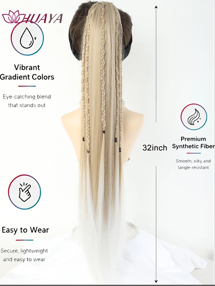 Synthetic Braided Ponytail Extension Long Straight Thin Braids Wrap Around Heat Resistant Hairpiece For Halloween Festival Party