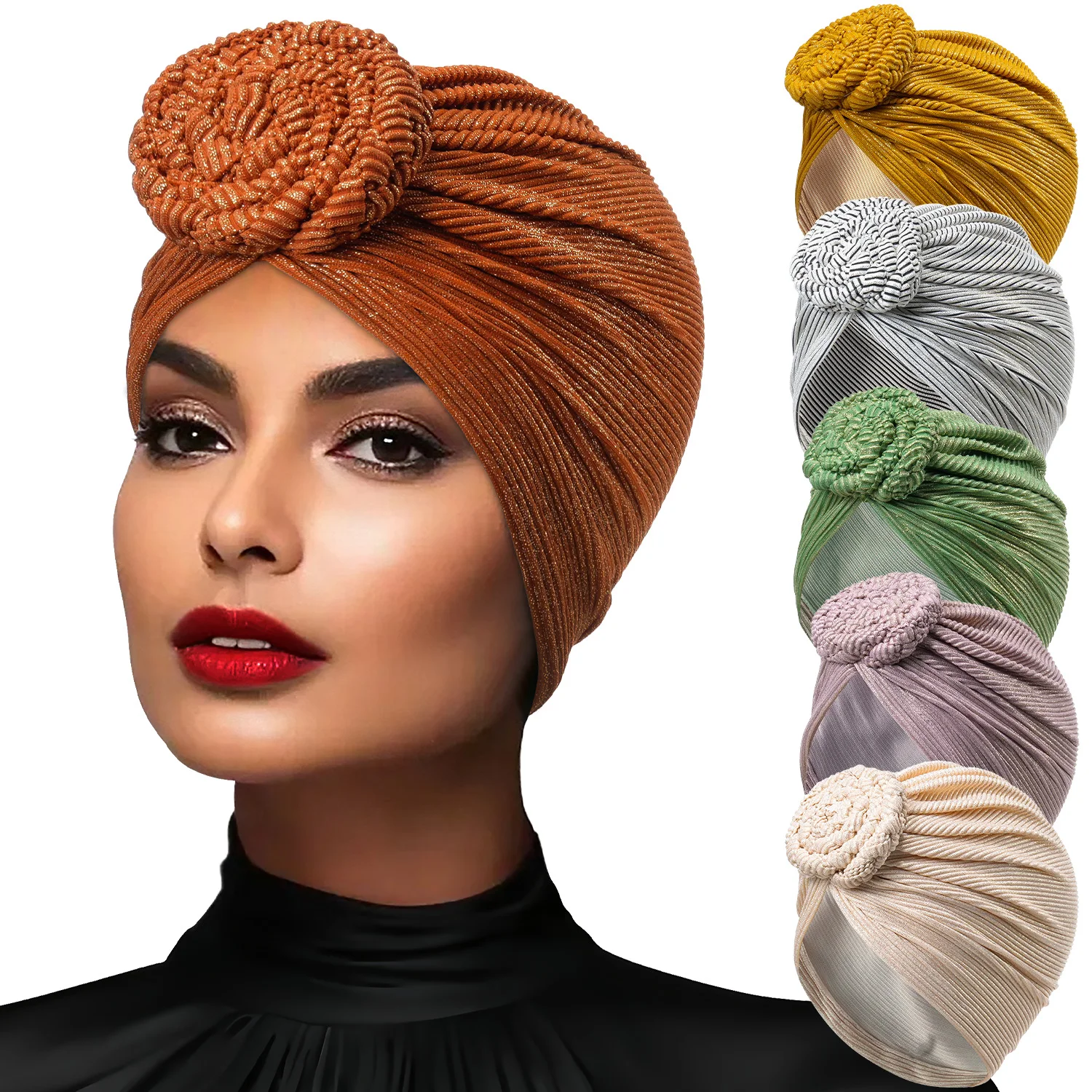 Top Knotted Twisted Muslim Turban Cap Fashion Women Hijab Hats African Head Wraps Female India Hat Hair Loss Chemo Cap