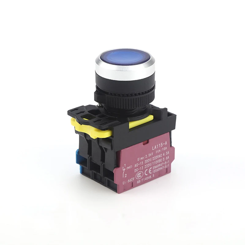 ABILKEEN LA115-A5 Flat Head IP65 Waterproof Type Push Button Switch Momentary/Latching Button with LED Light Illuminate