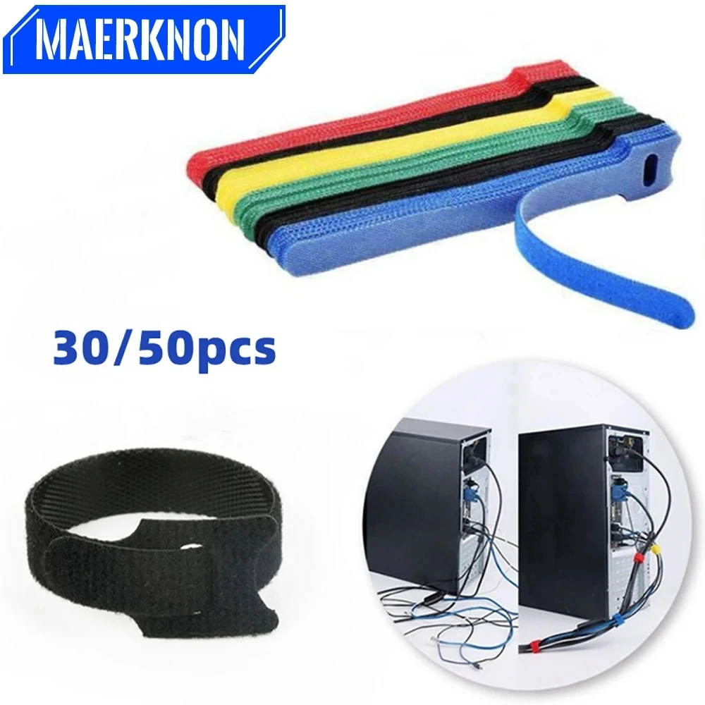 케이블 정리함 와인더 마우스 이어폰 와이어 관리 나일론 케이블 타이, 재사용 가능 루프 후프 테이프 스트랩, 아이폰 포코용 타이, 50 개