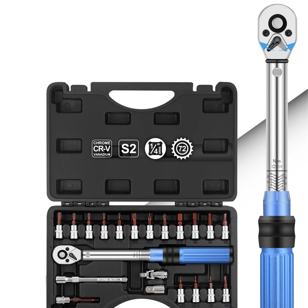 

Multifunctional Tool Set 1/4 Torque Wrench Mountain Bike Preset Adjustable Torque Ratchet High-precision Maintenance Set