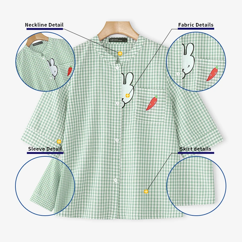 ZANZEA Damen-Hemden mit Puffärmeln, modische karierte Bluse, Vintage-Taschen, bedruckte Tunika-Tops, 2026, Sommer, lässig, lose Knöpfe, OL-Blusen