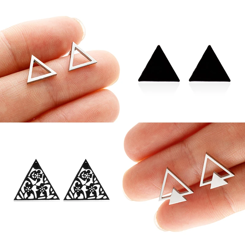 Punk Stainless Steel Triangle Earrings for Women Hip Hop Geometric Jewelry Simple Black Small Ear Studs Pendientes Hombre 2025