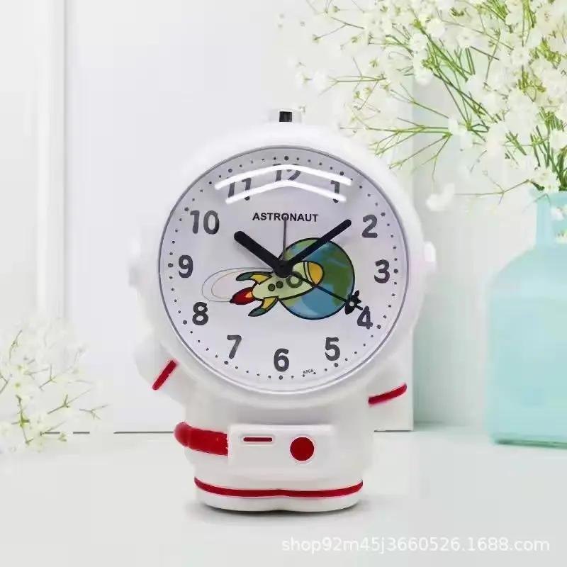 Kids Voice Alarm Clock Silent Cartoon Night Light Student Creative Astronaut Bedroom Clock