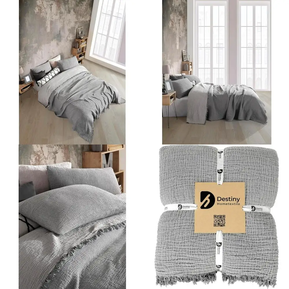 

100% Organic Cotton Dual-Colored 4-Layer Breathable Muslin Throws and Pillowcases, Ultra Soft, Lightweight Pre-Washed for Comfor