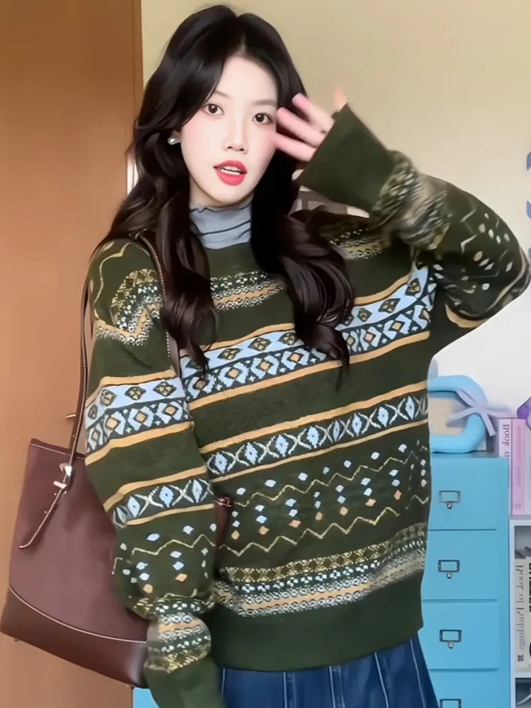 

Cisas Aosphere een Knitted Sweater Heavy Embroidery Color Blo round Ne Casual Sle Women's Faion Autumn Winter