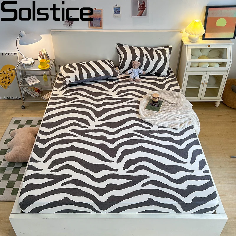 Solstice Bedding Zebra Print Soft Fitted Bed Sheet Adjustable Mattress Covers Bed Single Sheets With Elastic Bands Bedspreads