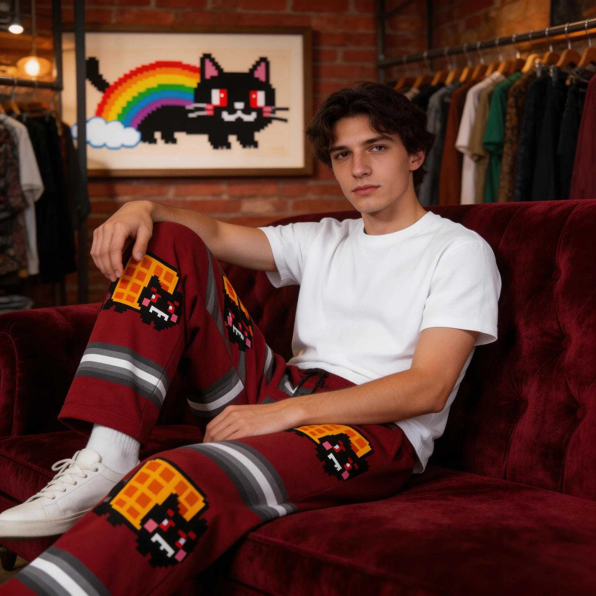 

Брюки в стиле хип-хоп ретро Y2K с принтом Nyan Cat, свободные, на резинке, уличные повседневные брюки, спортивные штаны для пар, мужская одежда