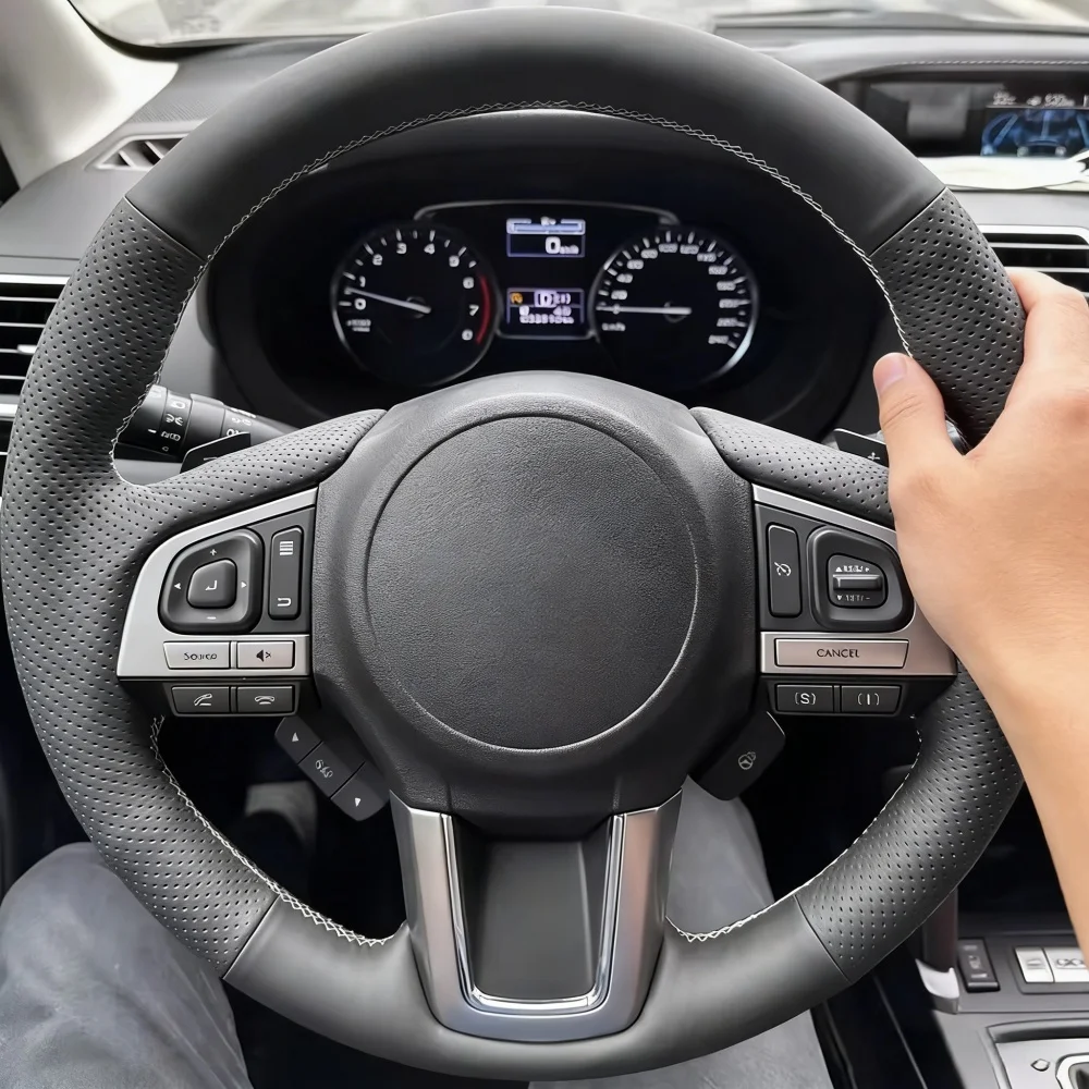 Funda de Volante Cosida a Mano, Perforada, Antideslizante, de Cuero Artificial, para Subaru Legacy Outback XV Forester 2015 2016