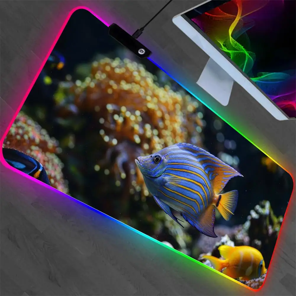 

tropical fish ocean whale majestic Mouse Pad XXL RGB Gaming Mouse Pad Gamer Accessories Large LED Light MousePads PC