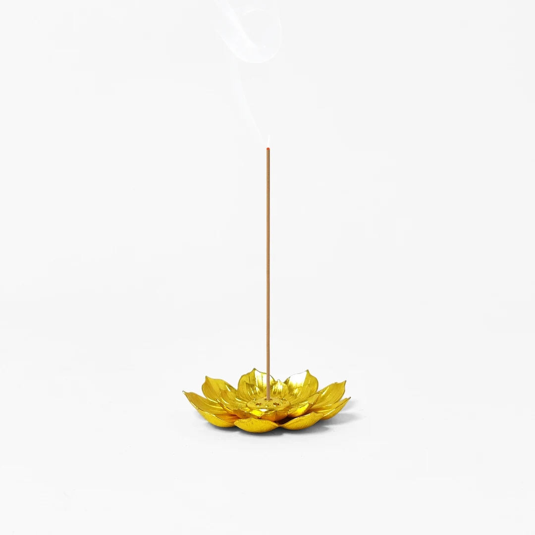 1pc Gold Incense Burner, Incense Holder for Sticks,Metal Lotus Incense Stick Holder and Detachable Ash Catcher