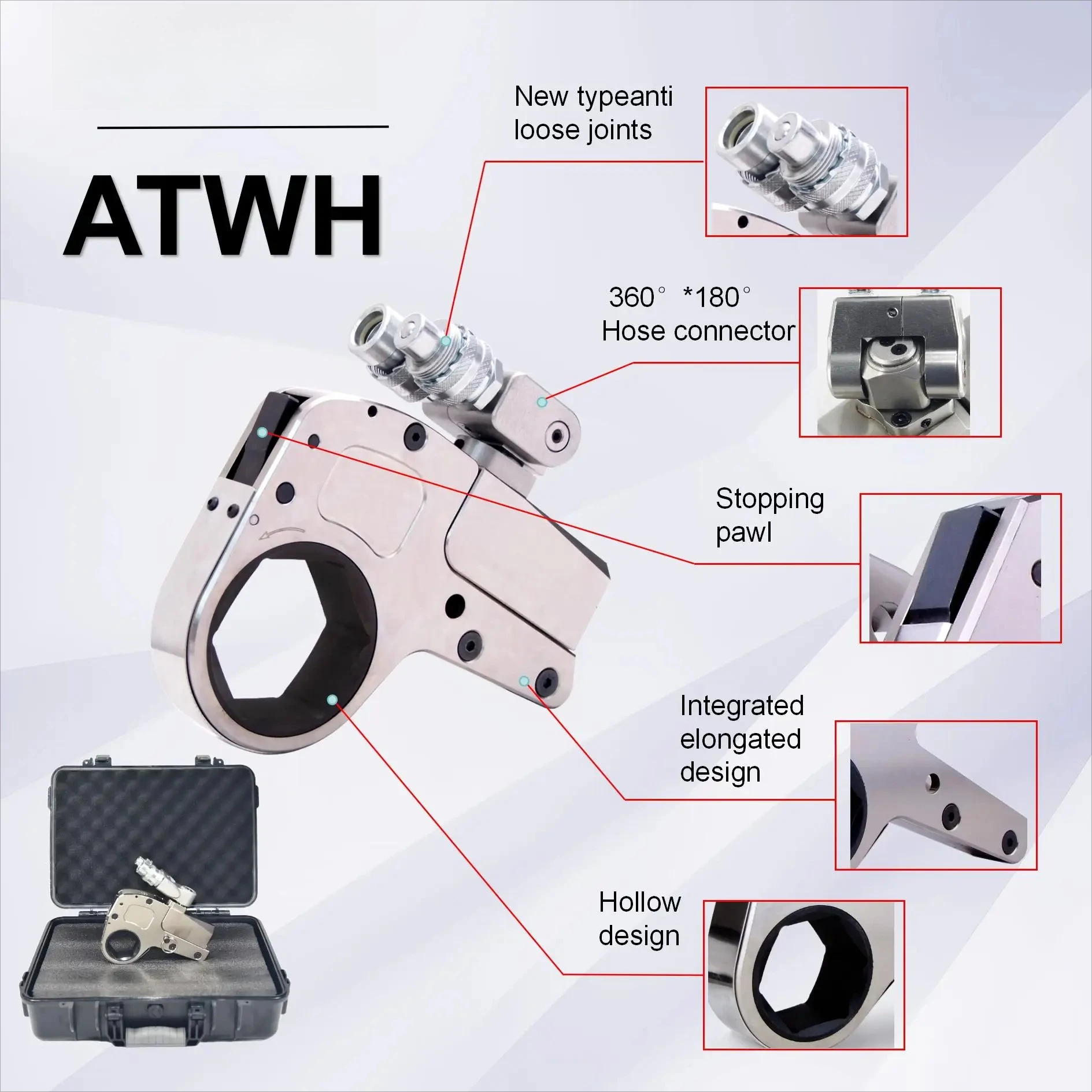 OEM Manufacturer ATWH Hydraulic Torque Wrench All Dimensions ±3% Accuracy Low Profile Hydraulic Torque Wrench 360° Swivel WREN