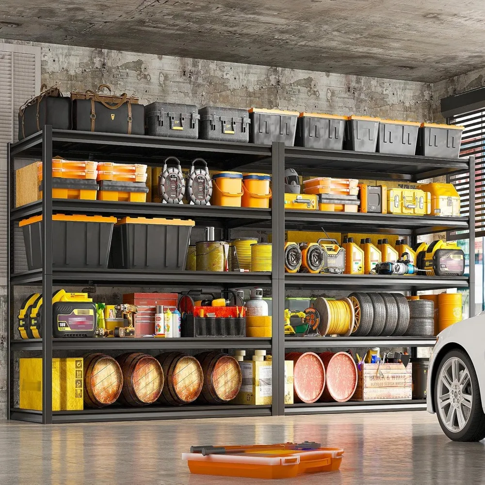 Prateleiras de armazenamento de metal ajustáveis de 5 camadas para serviço pesado para garagem, resistência industrial, comporta até 3000 libras
