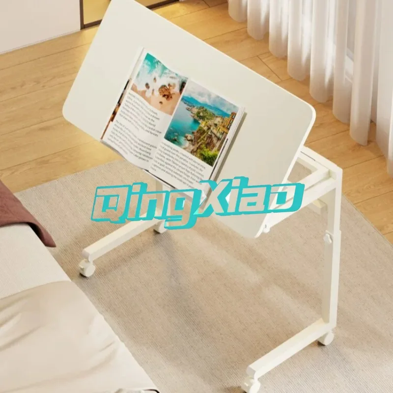 Foldable Mobile Desk Dual Panel Adjustable 0-90° Flip Top 90° Wall Mountable Pneumatic Lift Hidden Casters For Bedside Sofa Home