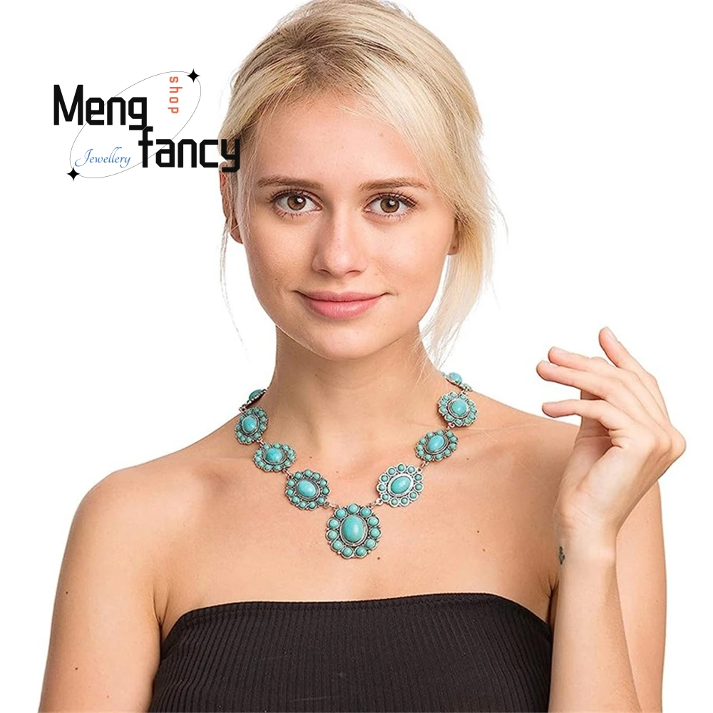 Sunflower Turquoise Necklace, A Retro Bohemian Ethnic Style Necklace Accessory Best Selling Fashion Jewelry Exquisite Elegant