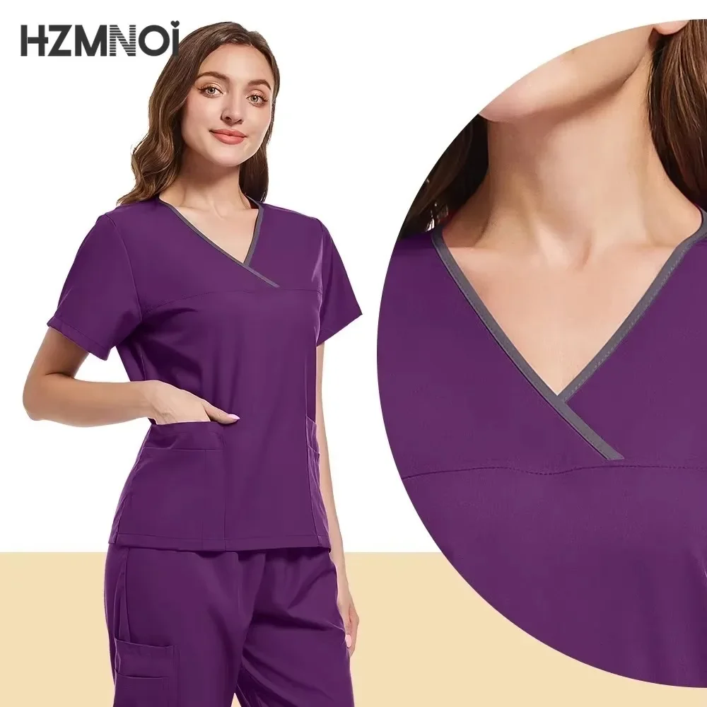 Hospital Surgical Gowns Short Sleeve Tops Pant Nursing Accessories Doctors Clothes Women Medical Uniforms Elastic Scrubs Sets