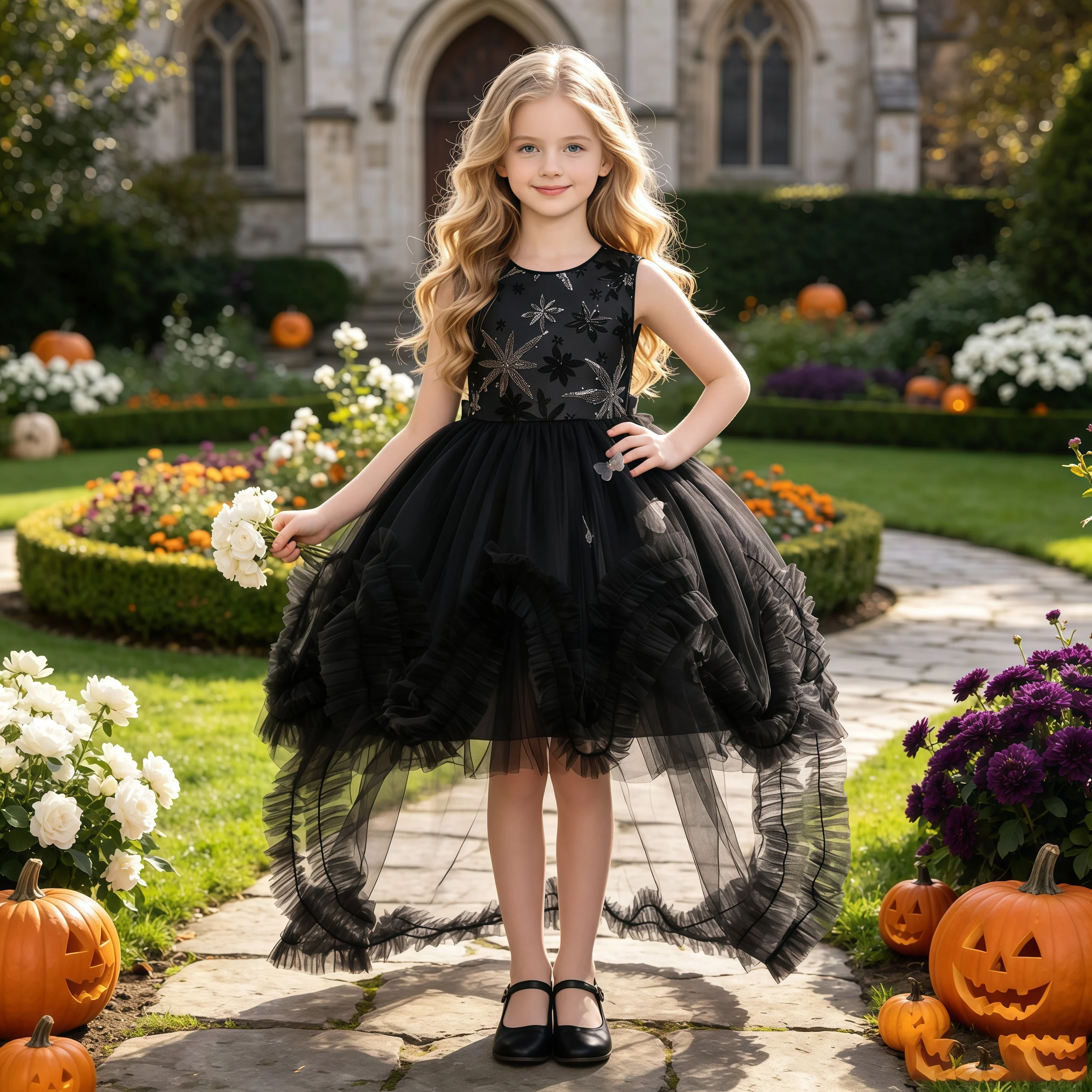 Fancy Halloween Party Sequin Girls Dress Elegant Tulle Wedding Bridesmaids Birthday Eveing Dresses Girl Gothic Christmas Costume