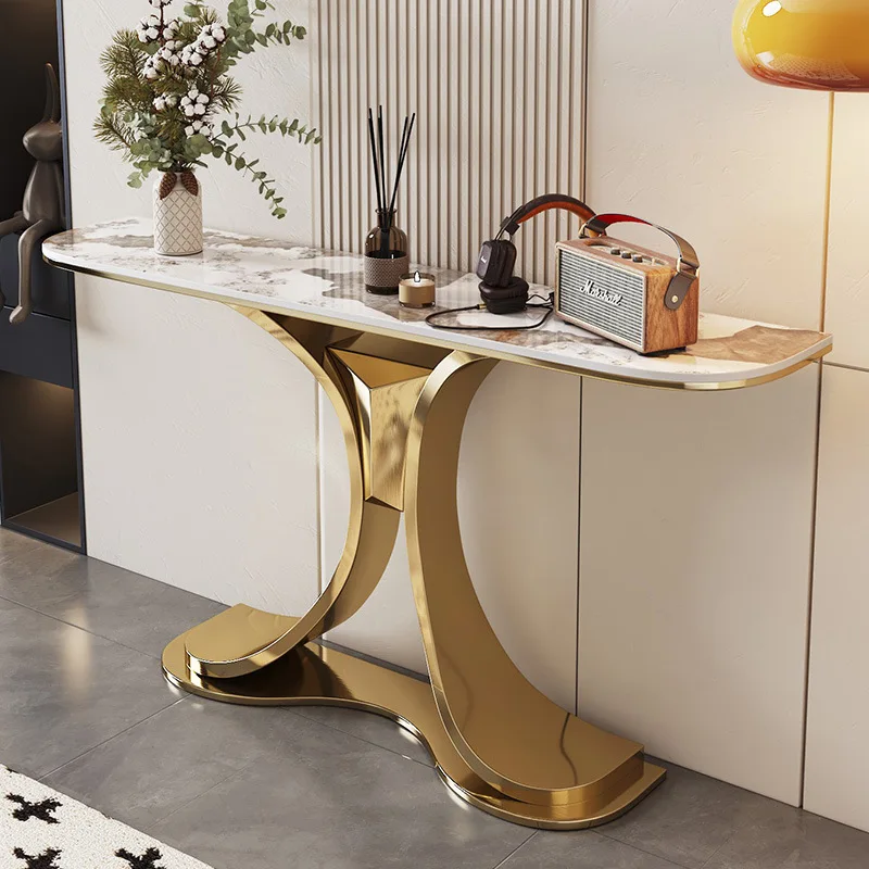 Stainless steel rock slab porch table light luxury style against the wall porch cabinet foyer strip case end view table modern a
