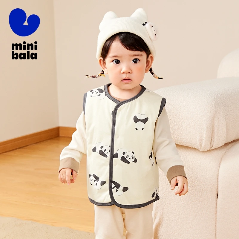 Mini Bala Pure Cotton Waistcoat for Boys and Girls 2024 New Winter Styles with Quilted Belly-Protecting Waistcoat for Babies