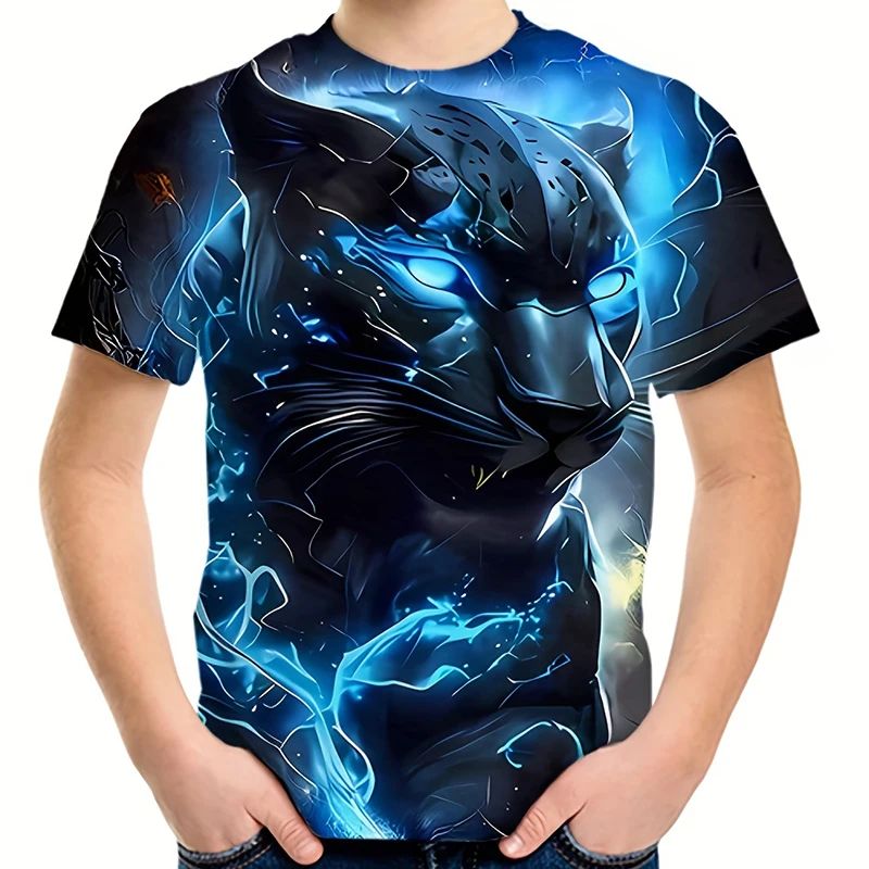 2024 T-Shirt Animal Panther Lion Wolf 3D Print Streetwear T-shirts Boys Girl Casual Fashion Oversized T Shirt Kids Tops Clothing