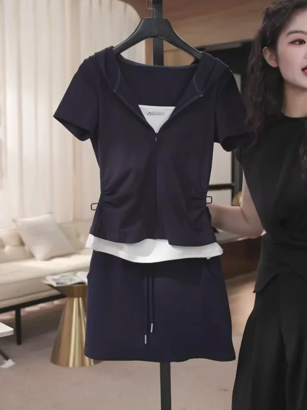 Fashionable Korean Style Summer 2026 Short Sleeve Half Body Skirt Set Slimming Age Reducing Elegant Two Piece Set Women's Wear