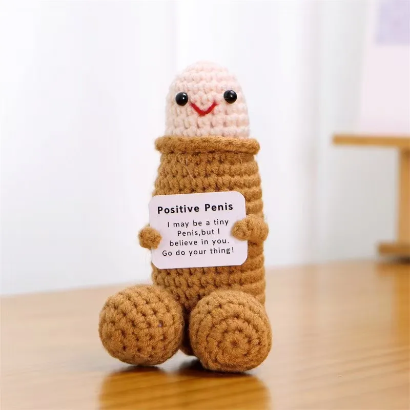 Handmade Knitted Cute Doll with Positive Card Message, Christmas Valentine's Mother's Day Gift, Desktop Decorative Ornament