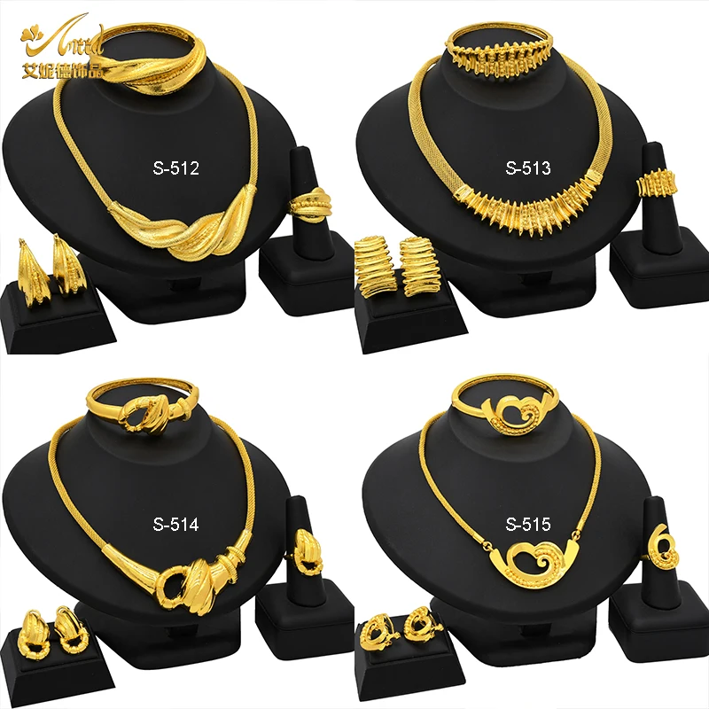 

ANIID Dubai 24k Gold Plated Jewelry Set For Women Bridal Ethiopian Jewellery Wedding Brazilian African Earring Necklace Set