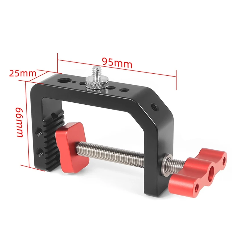 Soporte de montaje de abrazadera fuerte tipo C con orificio de tornillo 1/4 3/8 para cámara, fotografía, vídeo, luz de relleno, soporte de escritorio