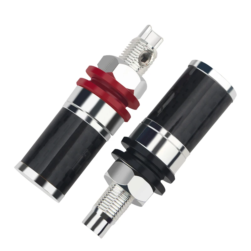 

4PCS pure red copper silver-plated carbon fiber amplifier decoding terminal short column banana plug jack