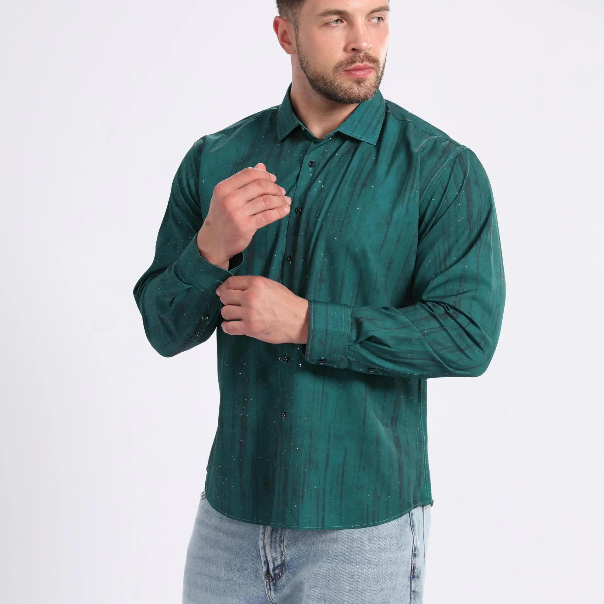 

Men's Versatile Long Sleeve Printed Shirt Casual Style Slim Fit Printed Casual Shirt Men's Long Sleeve Fashion Top