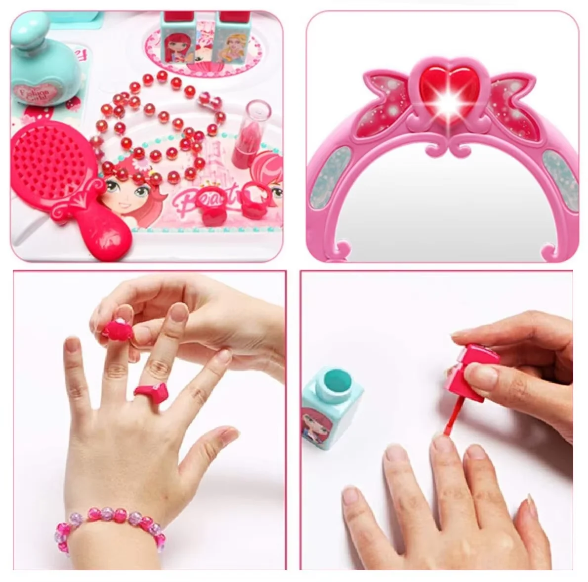 Beleza cômoda mesa fingir jogar princesa penteadeira conversível mala carrinho brinquedo conjunto portátil role play conjunto