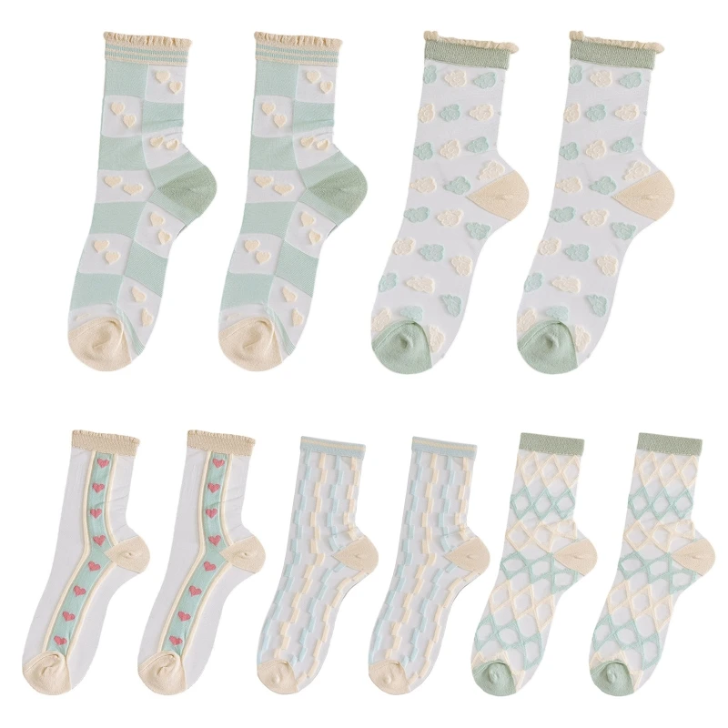 Fashion Summer Breathable Women Mesh Socks for Creative Personality Candy Color Thin Jacquard Funny Hosiery