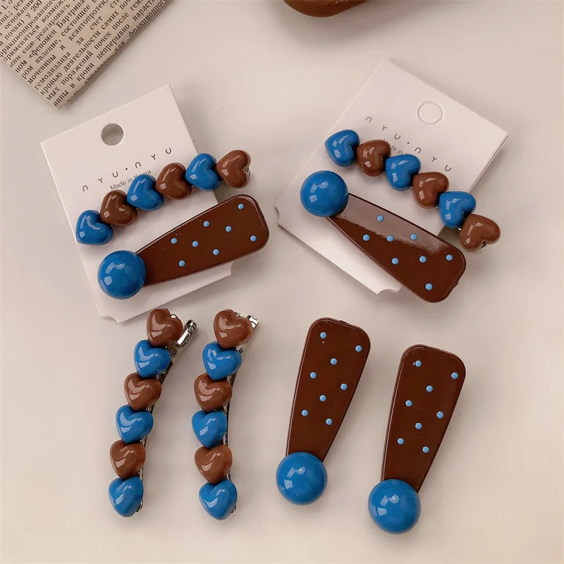 

Korean New Love Hairpin Polka Dot Water Drop Duck Bill Clip Ins Advanced Sense Bangs Clip Broken