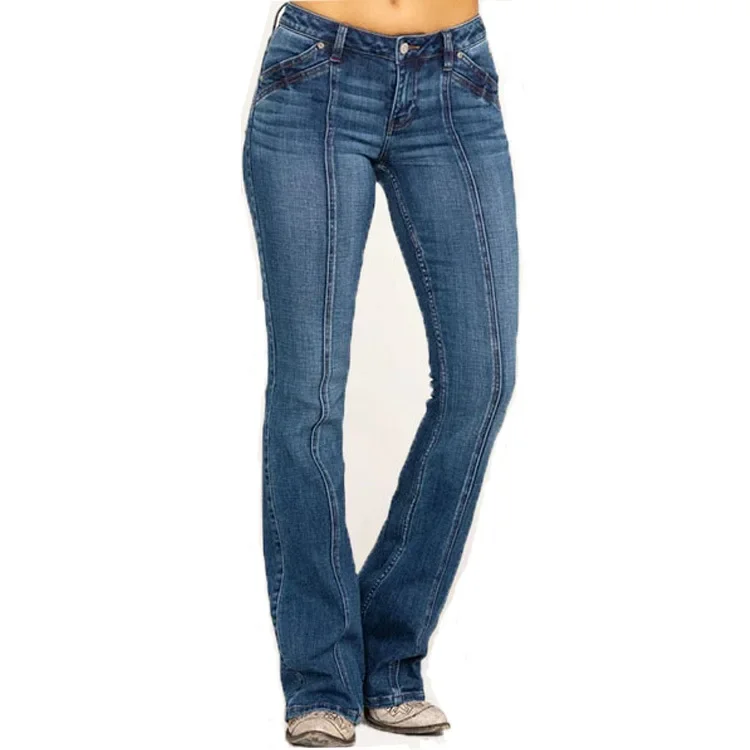 Calças flare mulheres jeans denim pant bolsos sólidos cintura alta emendado solto ajuste streetwear lavagem 2025 zíper voar comprimento total