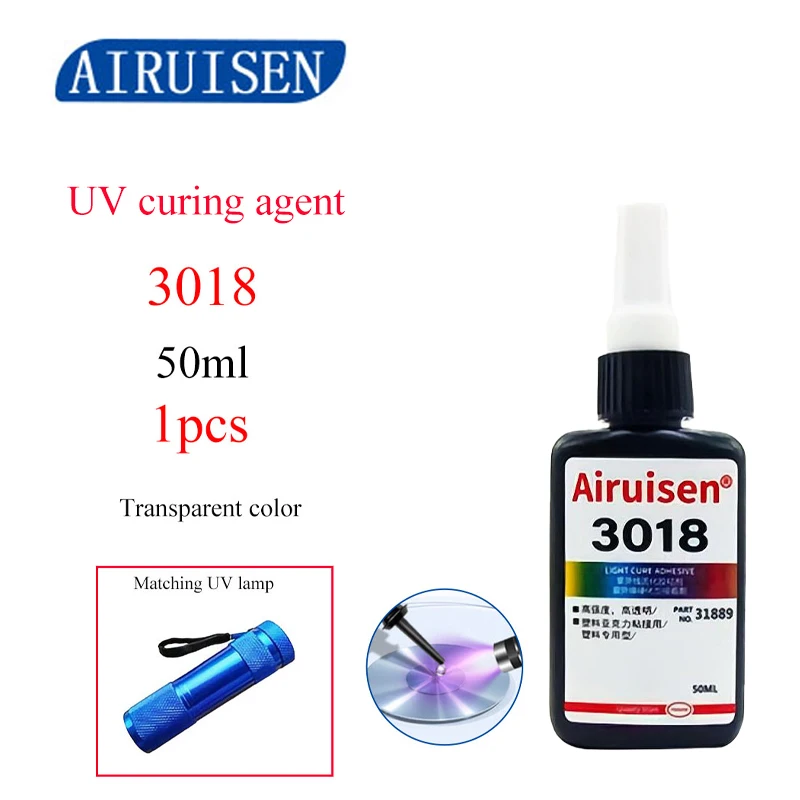 

Ai Rui Sen3018 50ml Acrylic Shadowless Glue UV Curing Traceless Bonding Crystal Coffee Table Leg Repair Strong Quick-drying Glue