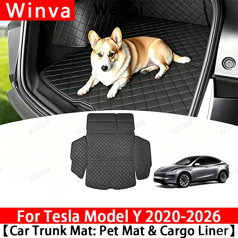

For Tesla Model Y Juniper 2020-2026 Cargo Liner&Trunk Pet Mat for Dogs & Waterproof Rear Seat Cover – All-in-One Car Accessories