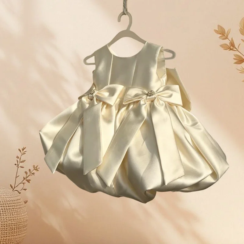 2026 New Children Girls Formal Sleeveless Dress Elegant Fashion Costume First Birthday Party Banquet Gown 3D Bud Princess Tutu