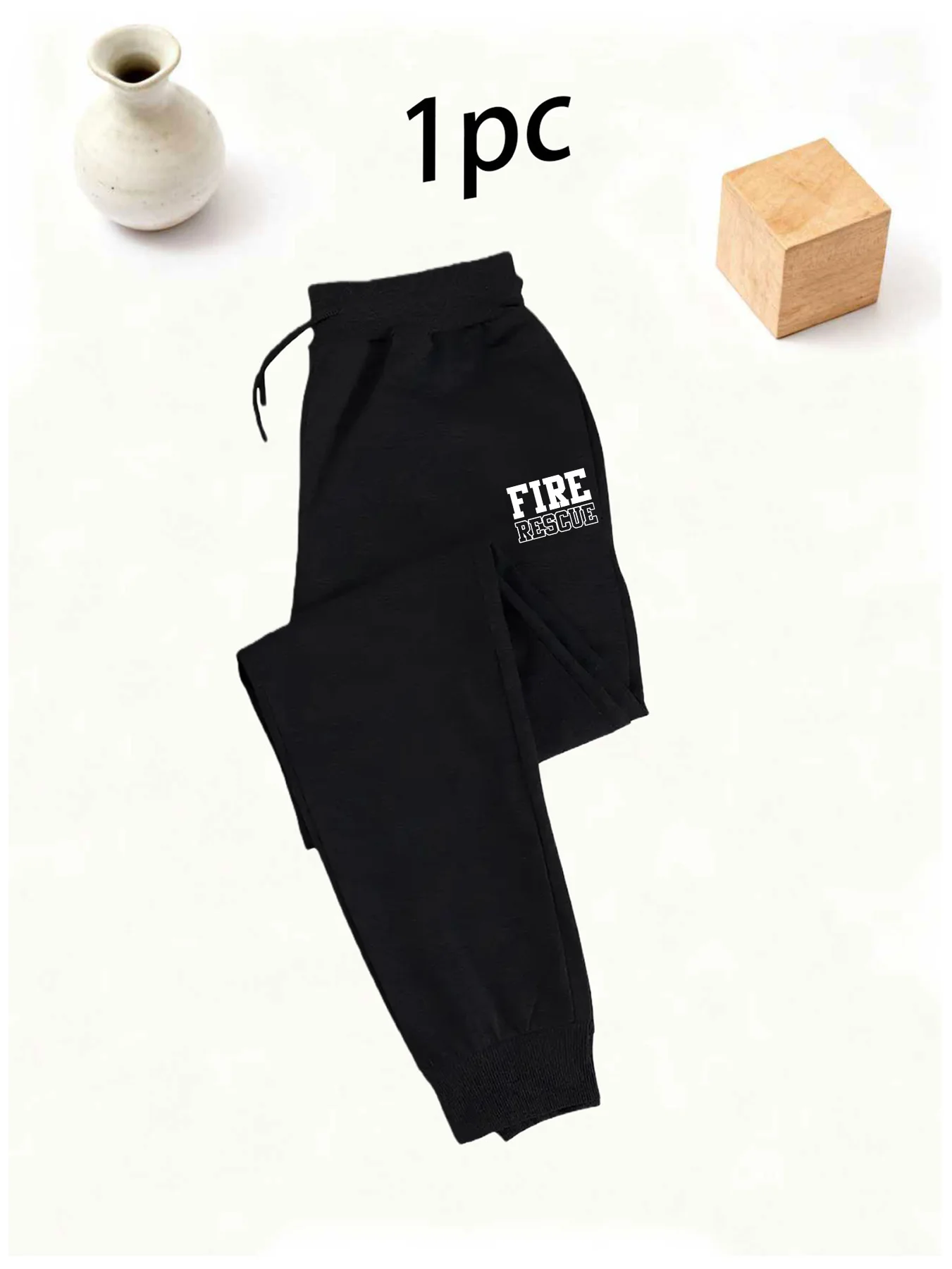 Service‑flavored Public Safety Theme Letter Decor Graphic Print Comfy Sweatpants Men Hip Hop Sports Jogger Trousers