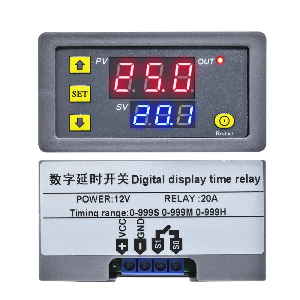 DC12V 20A  Digital Time Delay Relay Module Cycle delay Timer Red Blue Dual LED Display Timing Relay Switch for Auto Car