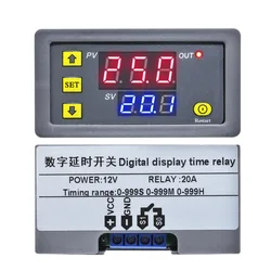 DC12V 20A  Digital Time Delay Relay Module Cycle delay Timer Red Blue Dual LED Display Timing Relay Switch for Auto Car