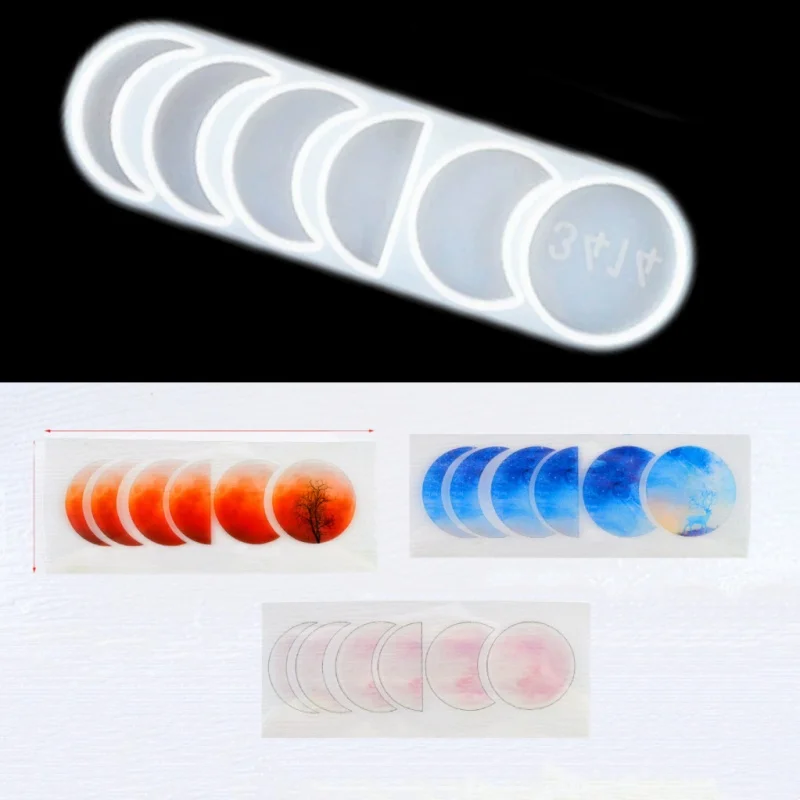 Molde de resina de fase da lua, molde de silicone boho celestial, eclipse lunar, crescente, lua jovem completa, faça você mesmo, decoração estética de suspensão de parede