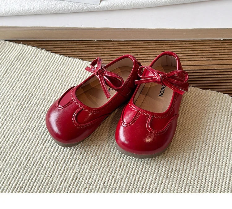 Kinder-Lederschuhe für Mädchen 2026 Frühling&Herbst Neue Mode Koreanischer Stil Weiche Schleife Rutschfeste Modische Prinzessinnen-Schuhe – Detail 15