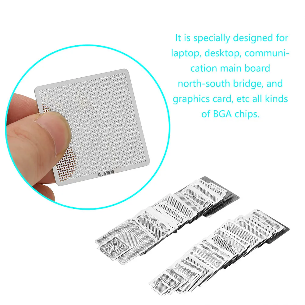 130pcs BGA Universal Reballing Rework Net Stencils Steel Template Mesh Directly Heat Set Kit