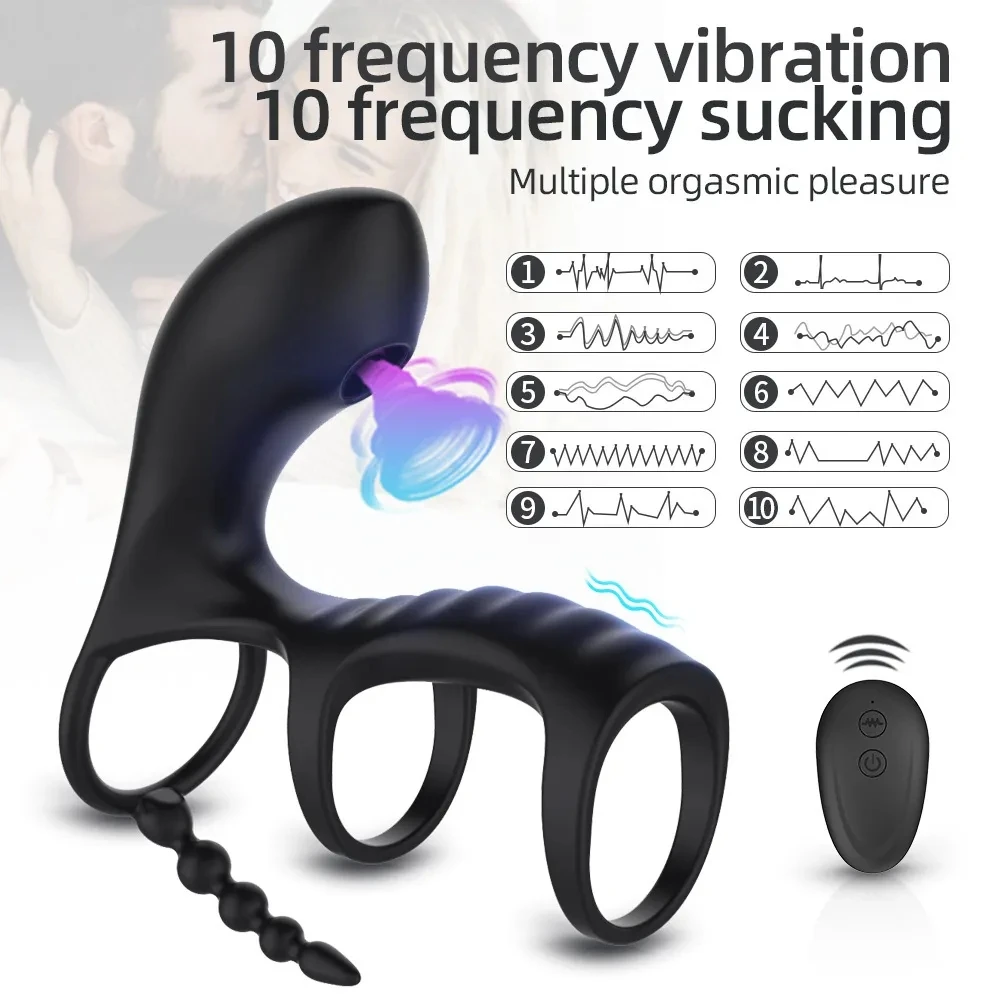 3 In 1 Couple Sucking Vibrator with Dual Motor Cockring Wireless Cock Penis Ring Adult Sexy Toys For Men Delay Ejaculation Penis