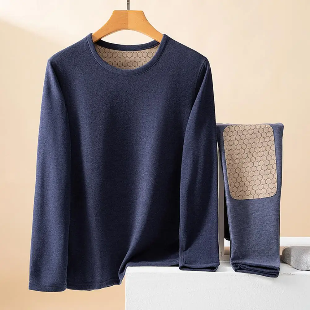 2pcs Autumn And Winter Men's Thick Brushed Back Patch Thermal Underwear Set Comfortable Thick Long Sleeved Long Pants Base Shirt